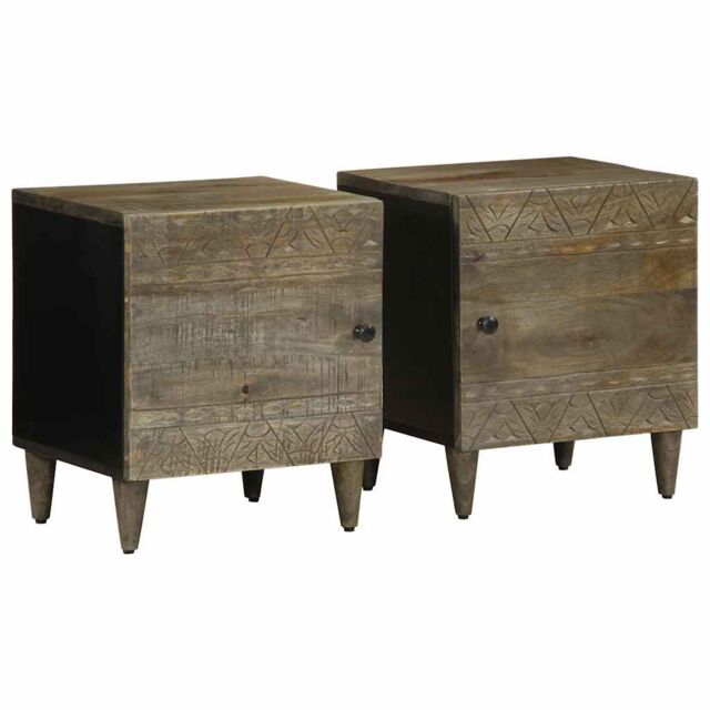 Berkfield Home Bedside Cabinets 2 pcs Light Grey 40x33x46 cm Solid Wood Mango - Size: 40 x 33 x 46 cm - image 1