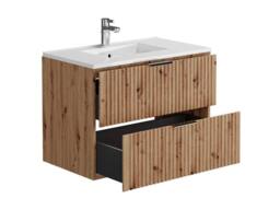 Vente-unique Ribbed Suspended Bathroom Unit With Built-In Washbasin - Light Natural in Light Oak - thumbnail 5
