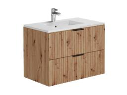 Vente-unique Ribbed Suspended Bathroom Unit With Built-In Washbasin - Light Natural in Light Oak - thumbnail 1