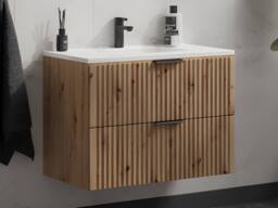 Vente-unique Ribbed Suspended Bathroom Unit With Built-In Washbasin - Light Natural in Light Oak - thumbnail 3