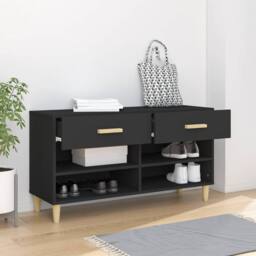 Berkfield Home Shoe Cabinet Black 102x35x55 cm Engineered Wood - Size: 102 x 35 x 55 cm - thumbnail 3