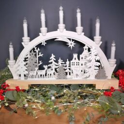 Samuel Alexander 45cm Battery Operated Wooden Christmas Candle Bridge with Reindeer Scene & LEDs in White - thumbnail 3