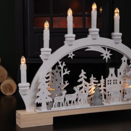 Samuel Alexander 45cm Battery Operated Wooden Christmas Candle Bridge with Reindeer Scene & LEDs in White - thumbnail 5