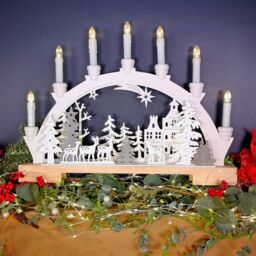 Samuel Alexander 45cm Battery Operated Wooden Christmas Candle Bridge with Reindeer Scene & LEDs in White - thumbnail 4
