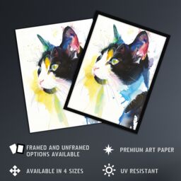 "Artery8 Tuxedo Black White Cat Lover Bright Watercolour Framed Art Print - Size: W12"" x H16""" - thumbnail 2