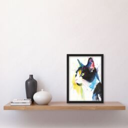 "Artery8 Tuxedo Black White Cat Lover Bright Watercolour Framed Art Print - Size: W12"" x H16""" - thumbnail 4