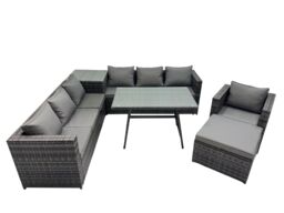 Fimous Garden Rattan Furniture Set 8 Seater with Side Table Big Stool in Dark Grey - thumbnail 2