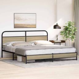 Berkfield Home Metal Bed Frame without Mattress Sonoma Oak 200x200 cm in Light Brown - thumbnail 4