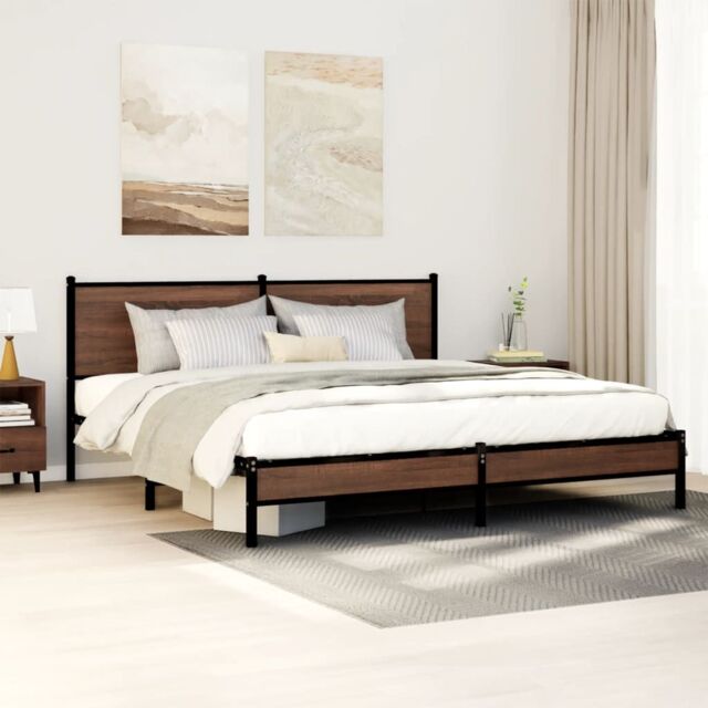 Berkfield Home Metal Bed Frame without Mattress Brown Oak 180x200 cm Super King - image 1