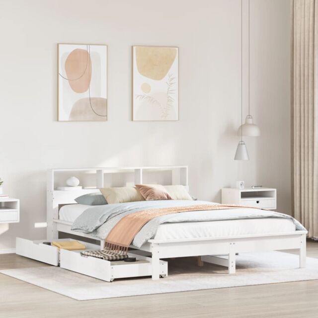 Berkfield Home Bookcase Bed without Mattress White 135x190 cm Double Solid Wood Pine - image 1