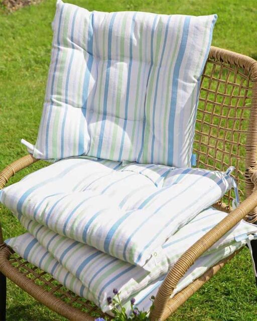 Dibor Set of 4 Traditional Blue Striped Indoor Outdoor Chair Seat Pads L40cm x W40cm - Size: 40 cm x 40 cm - image 1