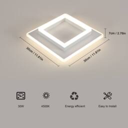 COMELY LED Ceiling Light, 30W Modern Square White Ceiling Lights, Natural Light - thumbnail 5