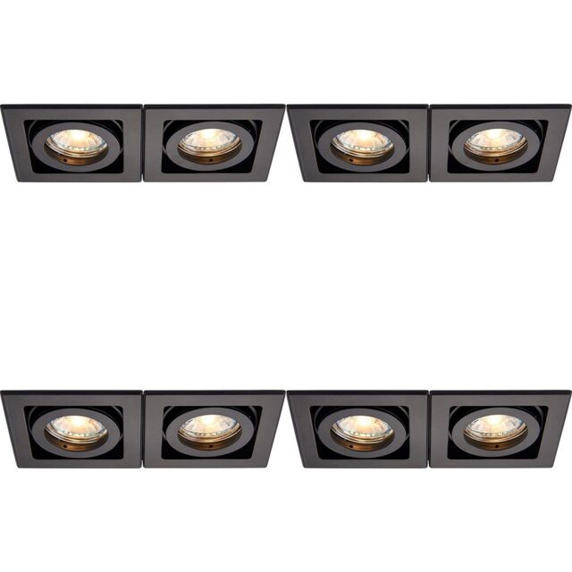 Loops 4 PACK Twin Recessed Boxed Downlight - 2 x 50W GU10 Reflector - Matt Black - image 1