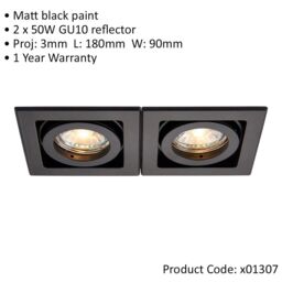 Loops 4 PACK Twin Recessed Boxed Downlight - 2 x 50W GU10 Reflector - Matt Black - thumbnail 2