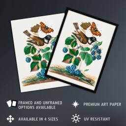 "Artery8 Bramble Rubus Starling & Butterflies Bolton Wall Art Poster Print - Size: W12"" x H16""" - thumbnail 2