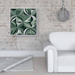"Warren Reed - Designer Geometric Green Black Framed Canvas in Off-White - Size: W30"" x H30""" - thumbnail 2