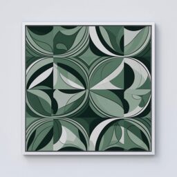 "Warren Reed - Designer Geometric Green Black Framed Canvas in Off-White - Size: W30"" x H30""" - thumbnail 1