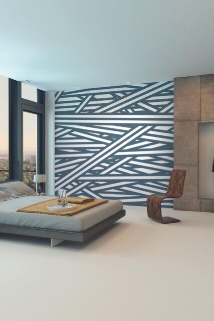 Origin Murals Striped Criss Cross Pattern Wall Mural in Blue - Size: W350 cm x H280 cm - image 1