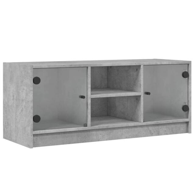 Berkfield Home TV Cabinet with Glass Doors Concrete Grey 102x37x42 cm - Size: 102 x 37 x 42 cm - image 1