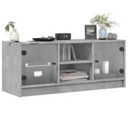 Berkfield Home TV Cabinet with Glass Doors Concrete Grey 102x37x42 cm - Size: 102 x 37 x 42 cm - thumbnail 4
