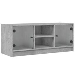 Berkfield Home TV Cabinet with Glass Doors Concrete Grey 102x37x42 cm - Size: 102 x 37 x 42 cm
