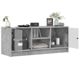 Berkfield Home TV Cabinet with Glass Doors Concrete Grey 102x37x42 cm - Size: 102 x 37 x 42 cm - thumbnail 5