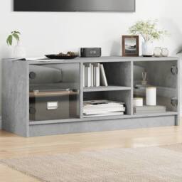 Berkfield Home TV Cabinet with Glass Doors Concrete Grey 102x37x42 cm - Size: 102 x 37 x 42 cm - thumbnail 2