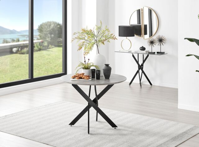 FurnitureboxUK Novara 100cm Round 4-Seater Dining Table With Black Metal Legs in Grey - image 1