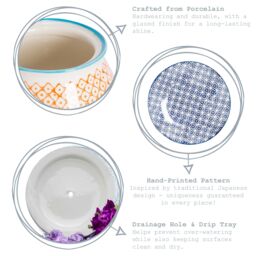 Nicola Spring Hand-Printed Plant Pot with Saucer - 20.5cm in Orange - thumbnail 2