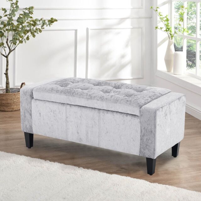 Home Republic Crushed Velvet Ottoman Bench with Storage in Grey - Size: 2 Seater - image 1