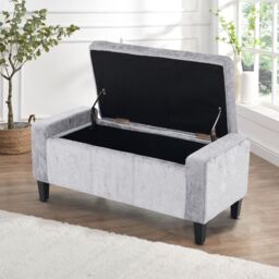 Home Republic Crushed Velvet Ottoman Bench with Storage in Grey - Size: 2 Seater - thumbnail 2