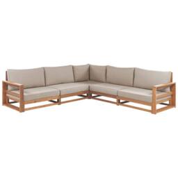 Wyld and Coco Acacia 5 Seater Modular Corner Sofa Set Coffee Table Light Brown - thumbnail 4