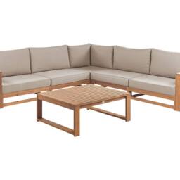 Wyld and Coco Acacia 5 Seater Modular Corner Sofa Set Coffee Table Light Brown - thumbnail 2