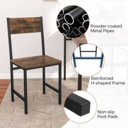 Gymax 2 Pack Dinner Chairs Industrial Kitchen Side Chairs Set With Wide Seat in Brown - thumbnail 6