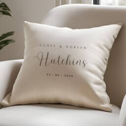Aye Do Gifts Personalised Surname Wedding Cushion in Cream - Size: 40 cm x 40 cm - thumbnail 1