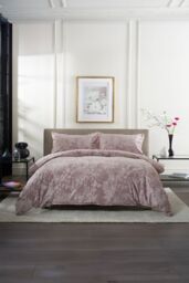 The Lyndon Company Crushed Velvet Chatsworth Printed Duvet Cover Set - Deyongs 1846 in Pink - Size: King
