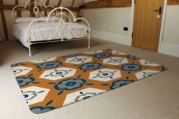 Benjamin Tate Design Rust Orange Background With Gray, Navy Blue & Beige Designer Rug in Natural - Size: Large - thumbnail 3