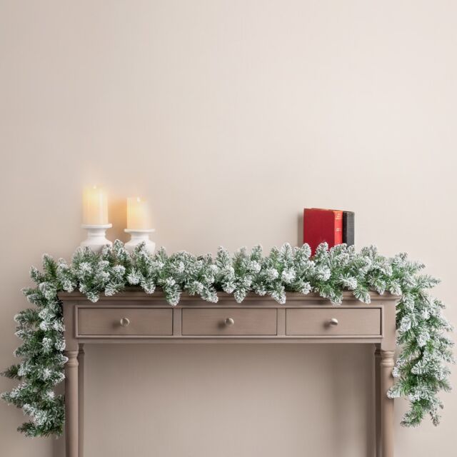 Christow Christmas Garland Flocked Snowy Artificial Pine Decoration 180cm (S) or 270cm (L) in Green - Size: Small - image 1