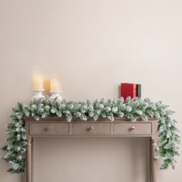 Christow Christmas Garland Flocked Snowy Artificial Pine Decoration 180cm (S) or 270cm (L) in Green - Size: Small - thumbnail 1
