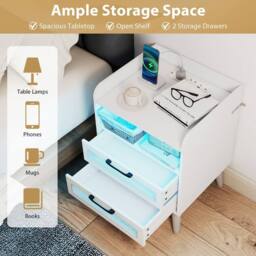 Costway Mid Century Modern Bedside Table Nightstand w/Charging Station-White in White - thumbnail 8