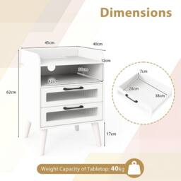 Costway Mid Century Modern Bedside Table Nightstand w/Charging Station-White in White - thumbnail 4
