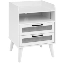 Costway Mid Century Modern Bedside Table Nightstand w/Charging Station-White in White - thumbnail 2