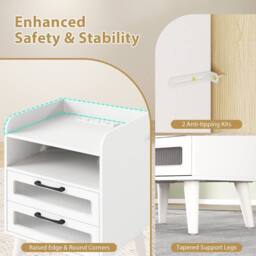 Costway Mid Century Modern Bedside Table Nightstand w/Charging Station-White in White - thumbnail 9