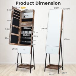 Costway Jewelry Cabinet Armoire w/ Full-Length Frameless Mirror & Built-in Makeup Mirror in Brown - thumbnail 2