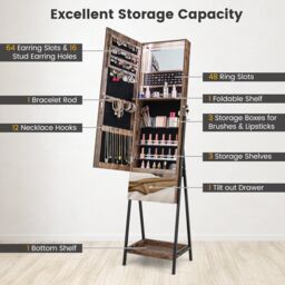 Costway Jewelry Cabinet Armoire w/ Full-Length Frameless Mirror & Built-in Makeup Mirror in Brown - thumbnail 5