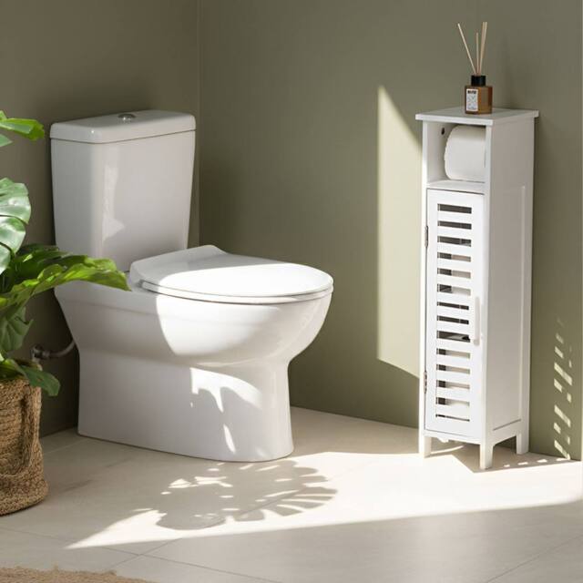 Wyld and Coco Toilet Paper Cabinet White Bamboo W18 x D17 x H72cm - image 1