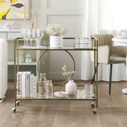 Wyld and Coco Gold Kitchen Trolley with Tempered Glass Shelves 75 x 45 cm - thumbnail 1