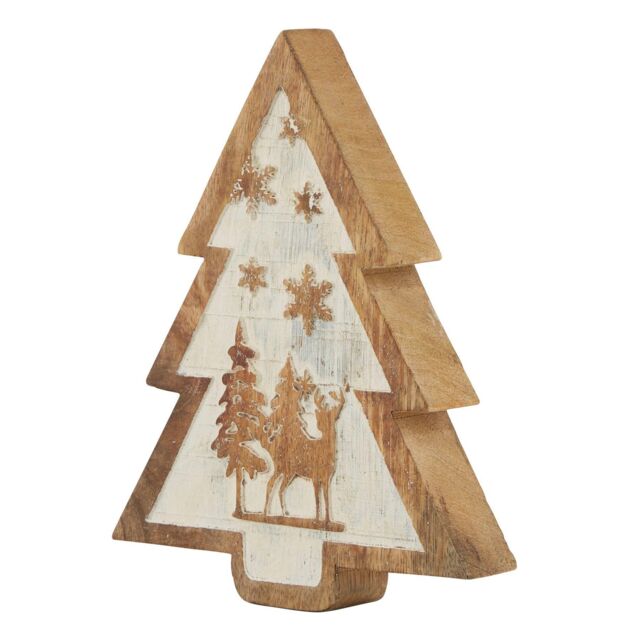 Hill Interiors Wooden Deer Snow Scene Tree Dration in Dark Brown - image 1