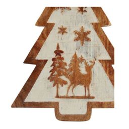 Hill Interiors Wooden Deer Snow Scene Tree Dration in Dark Brown - thumbnail 3