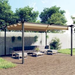 Berkfield Home Garden Gazebo with Retractable Roof 4x3 m Taupe in Beige - thumbnail 1